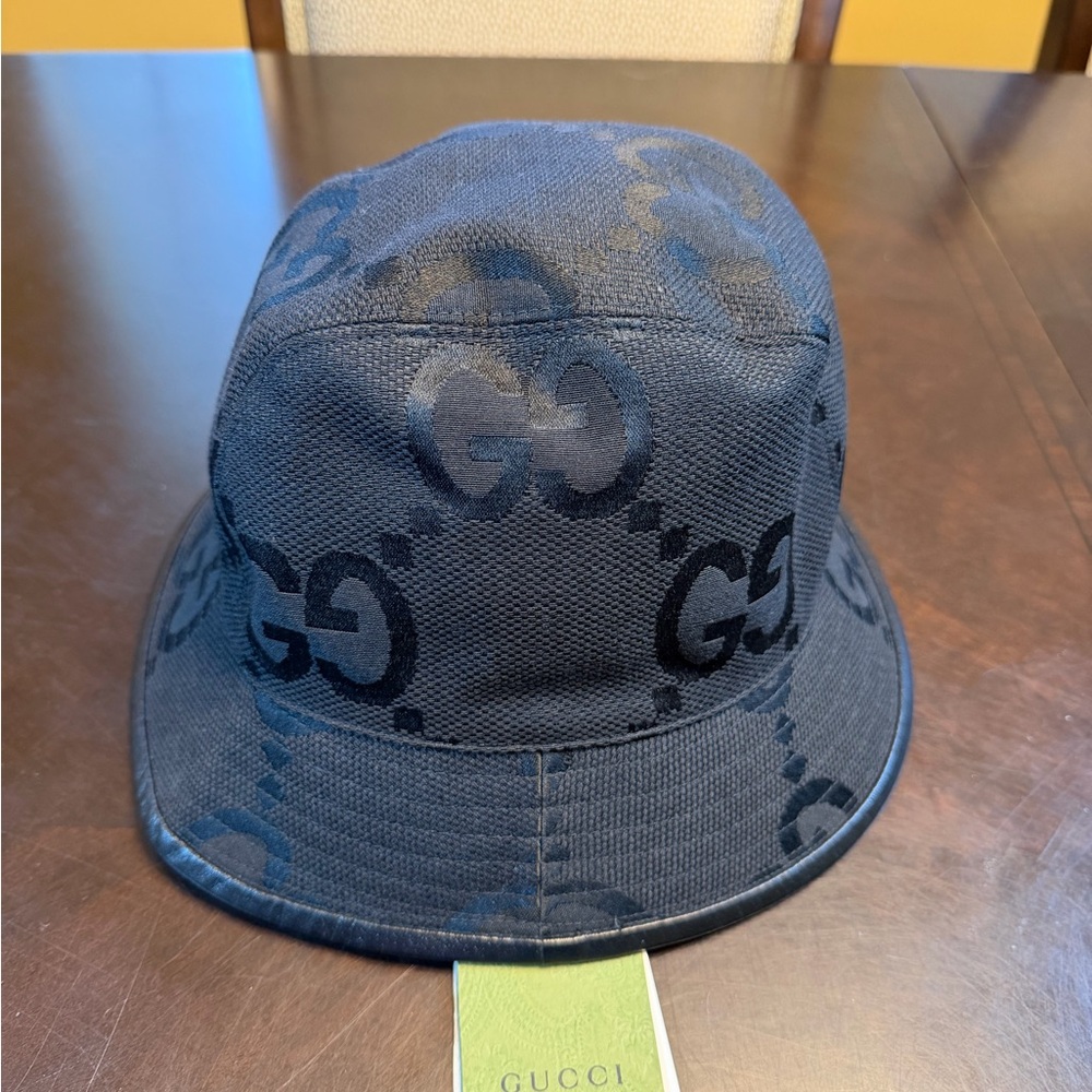 New Authentic Gucci GG Supreme Jumbo Logo Black Bucket Hat Size S - Picture 5 of 15